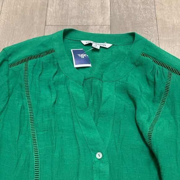 Womens NWT Zac & Rachel Button Down Kelly Green V-Neck‎ Casual Work Dress Shirt - Picture 7 of 7